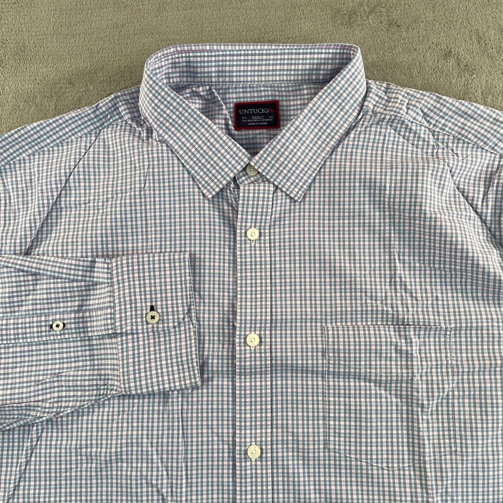 UNTUCKit Performance Shirt Men 3XLC Blue Pink‎ Plaid Nylon Blend Long Sleeve